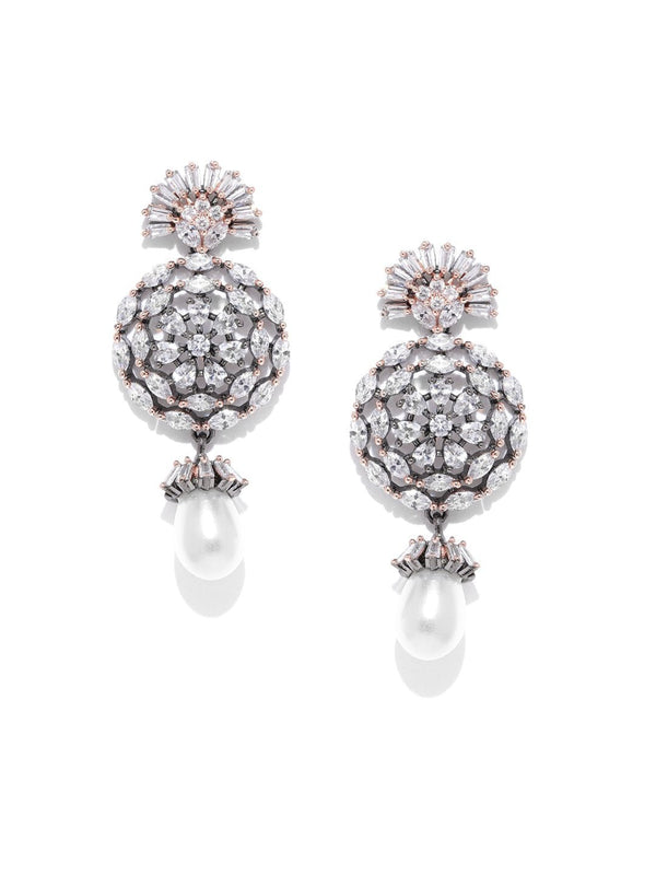 Women's Floral Shaped American Diamond Earring With Pearl Drop For Women And Girls - Priyaasi