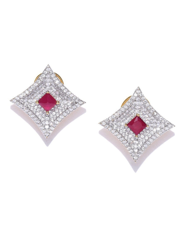 Women's Geometric Shaped American Diamond Stud Earring For Women And Girls - Priyaasi