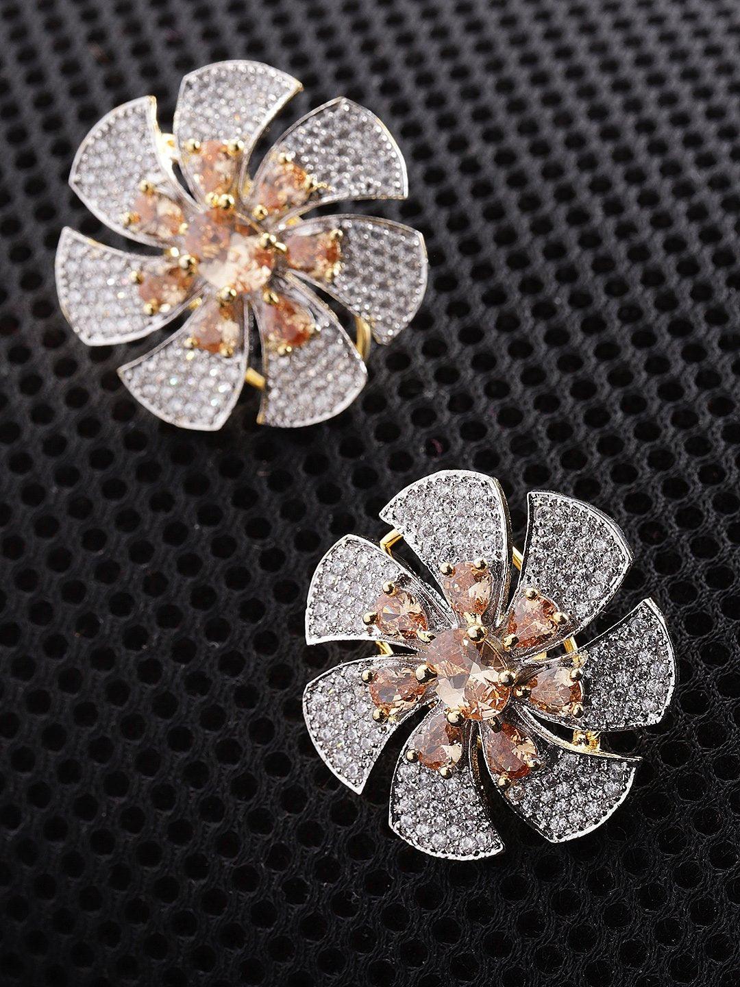 Women's Sparkling Floral Shaped Two Tone American Diamond Stud Earring For Women And Girls - Priyaasi - Indiakreations