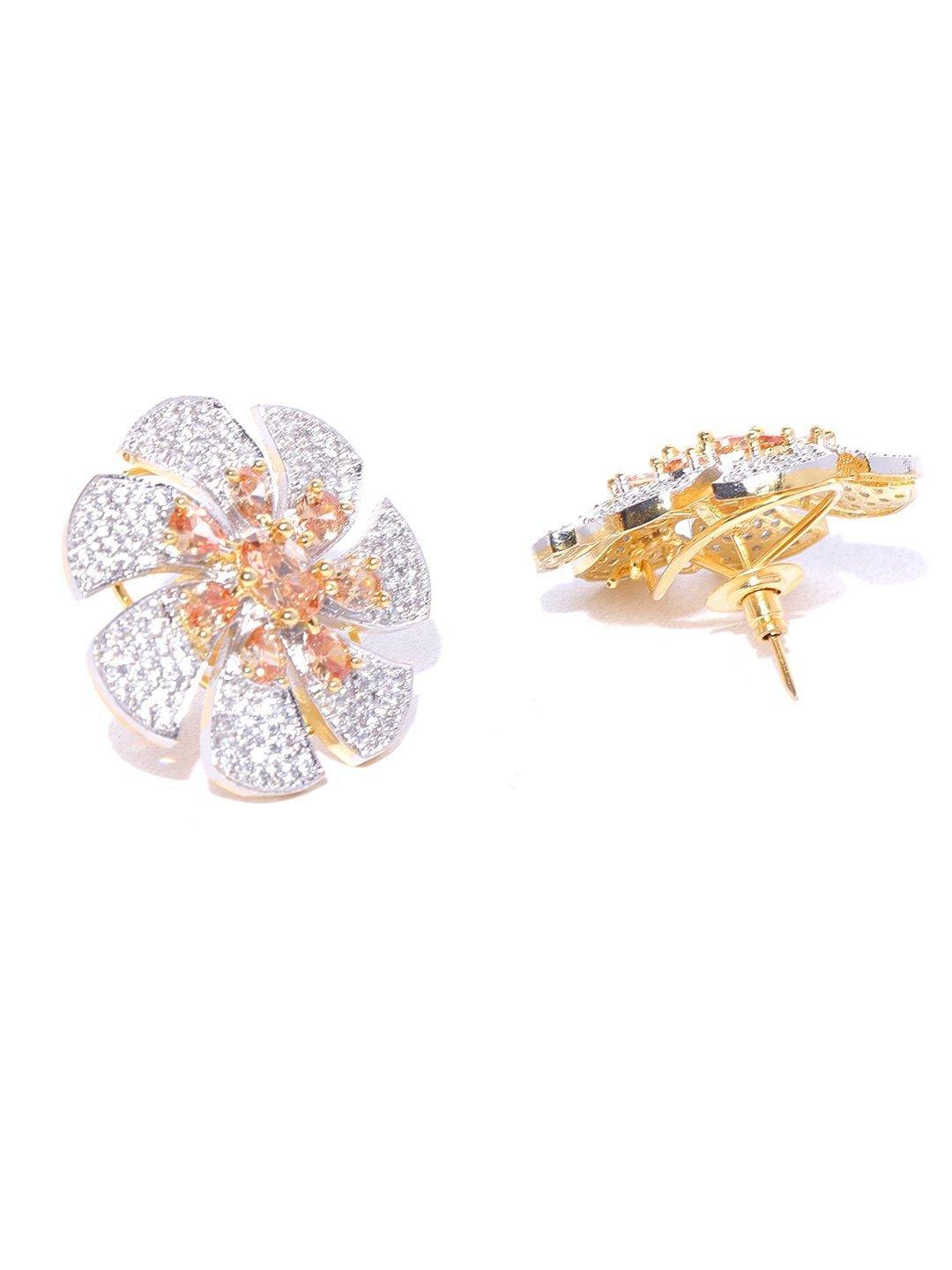 Women's Sparkling Floral Shaped Two Tone American Diamond Stud Earring For Women And Girls - Priyaasi - Indiakreations