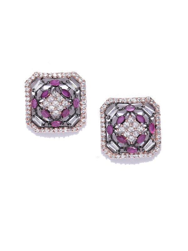 Women's Charming Geometric Shaped Pink And White American Diamond Stud Earring For Women And Girls - Priyaasi