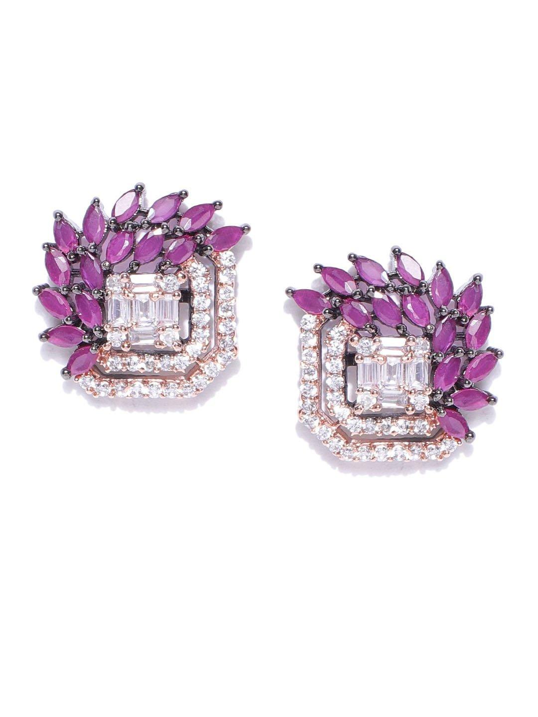 Women's Designer Rose Gold Plated Pink And White American Diamond Stud Earring For Women And Girls - Priyaasi - Indiakreations