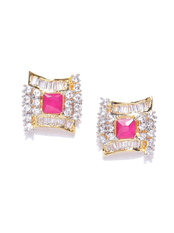 Women's Geometric Shaped Gold Plated American Diamond Stud Earring For Women And Girls - Priyaasi