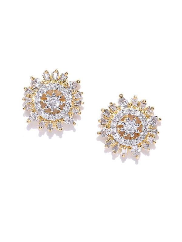 Women's Designer Gold Plated American Diamond Stud Earring For Women And Girls - Priyaasi