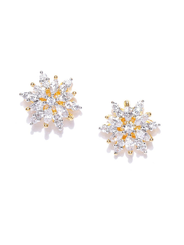 Women's Stylish Gold Plated Floral American Diamond Stud Earring For Women And Girls - Priyaasi