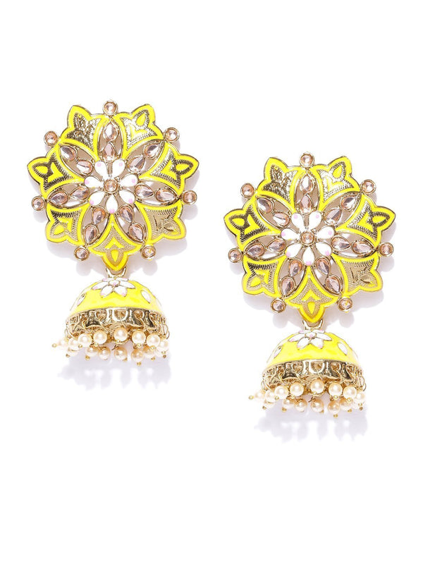 Women's Classic Floral Shaped Yellow Jhumka Earring For Women And Girls - Priyaasi