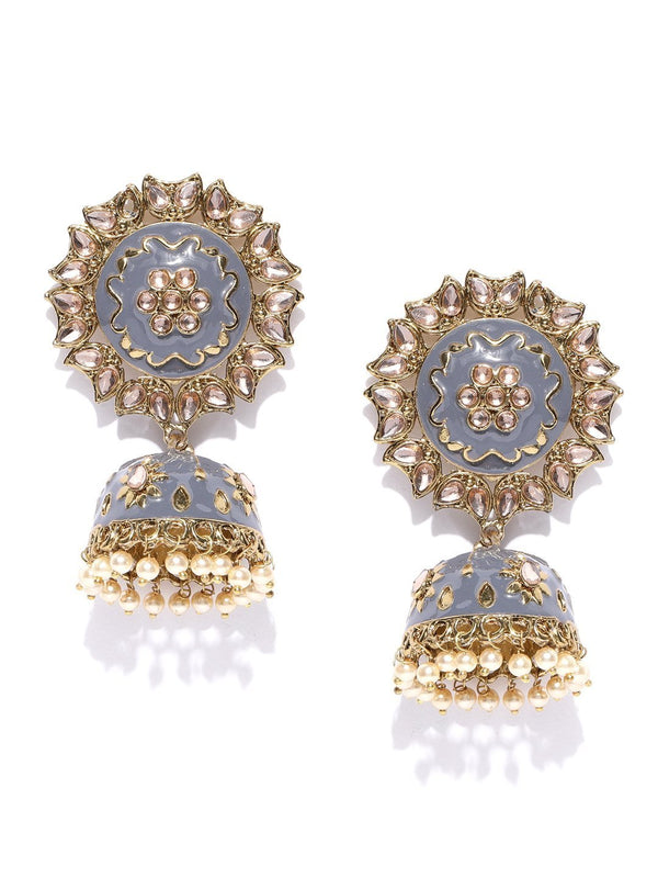 Women's Geometric shaped Grey Jhumka Earring For Women And Girls - Priyaasi