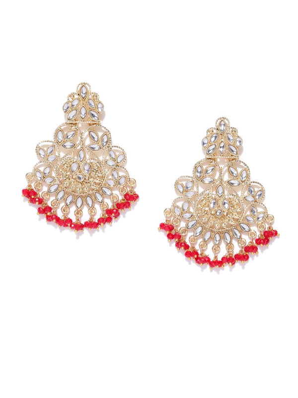 Women's Designer Gold Plated Kundan Earring With Maroon Beads For Women And Girls - Priyaasi