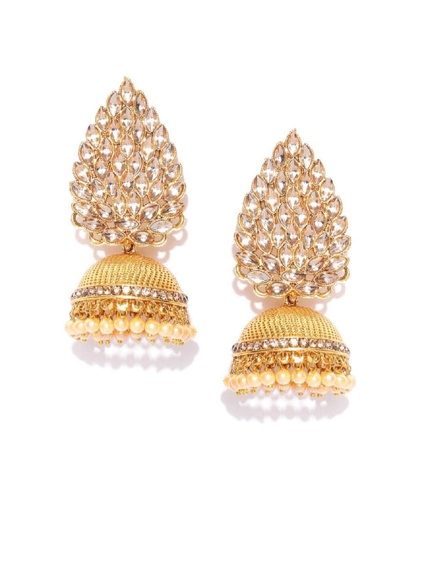 Women's Leaf Design Gold Plated Stud Jhumka Earrings For Women And Girls - Priyaasi - Indiakreations