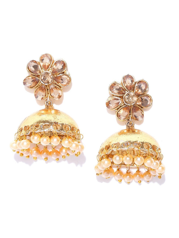 Women's Designer Floral Gold Plated Stud Jhumki Earrings For Women And Girls - Priyaasi