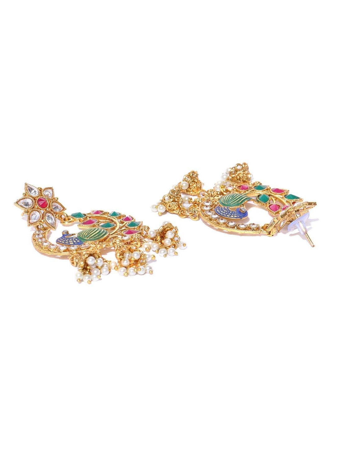 Women's Floral Gold Plated Peacock Inspired Multicolour Stones Earrings For Women - Priyaasi - Indiakreations