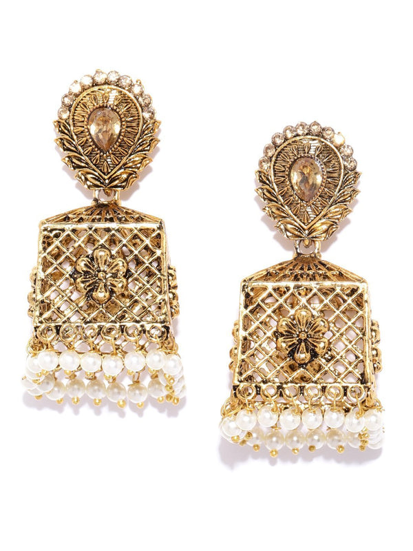 Women's Gold-Plated Jhumka Earrings with Pearls Drop - Priyaasi