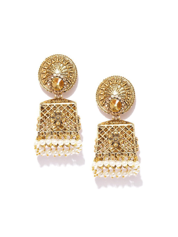 Women's Gold-Plated Jhumka Earrings with Pearls Drop - Priyaasi