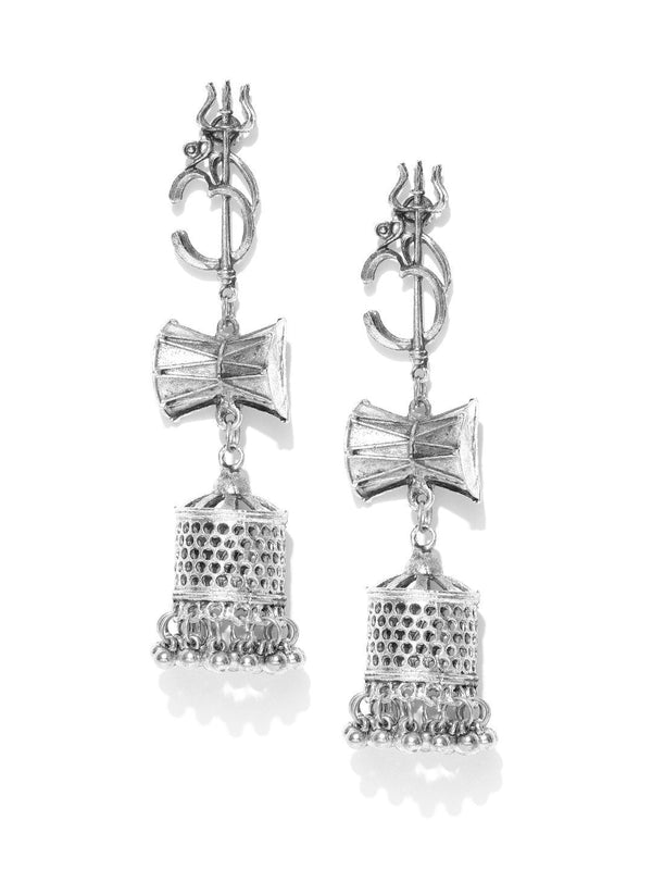 Women's Oxidised Silver-Plated Shiva Inspired Jhumka Earrings - Priyaasi