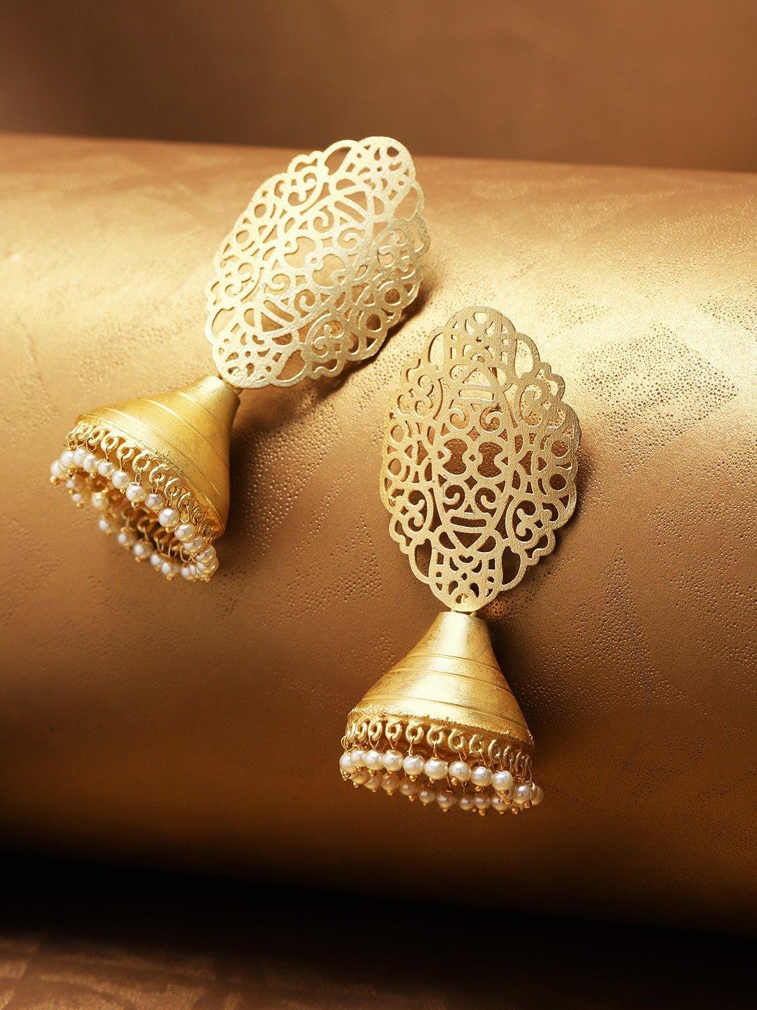 Women Golden Traditional Jhumka Earrings by Priyaasi (1 Pair of earrings) - Indiakreations