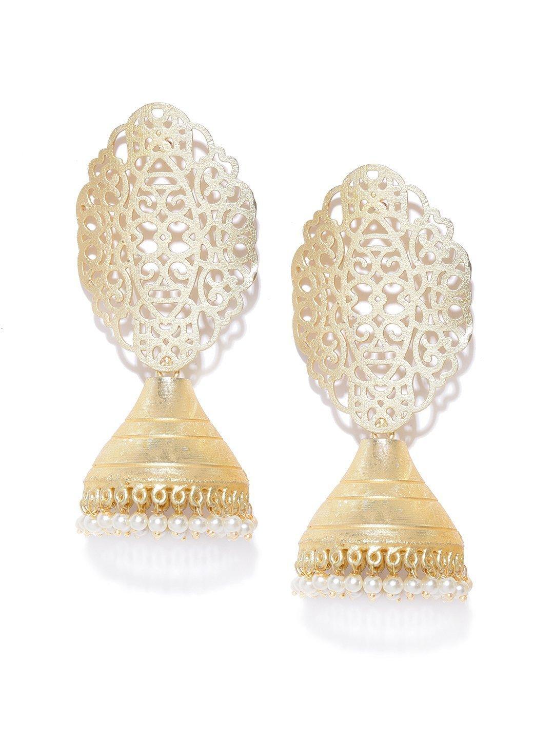 Women Golden Traditional Jhumka Earrings by Priyaasi (1 Pair of earrings) - Indiakreations