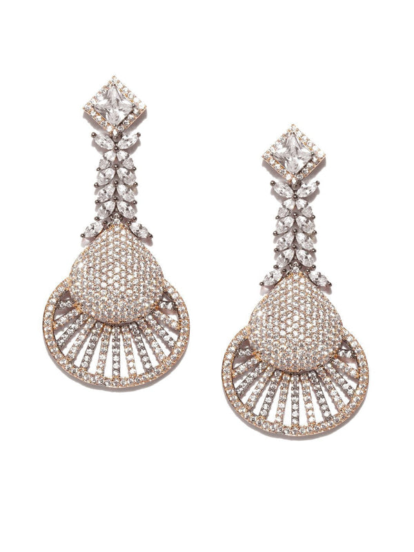 Women's Rose Gold-Plated American Diamond Studded Drop Earrings - Priyaasi