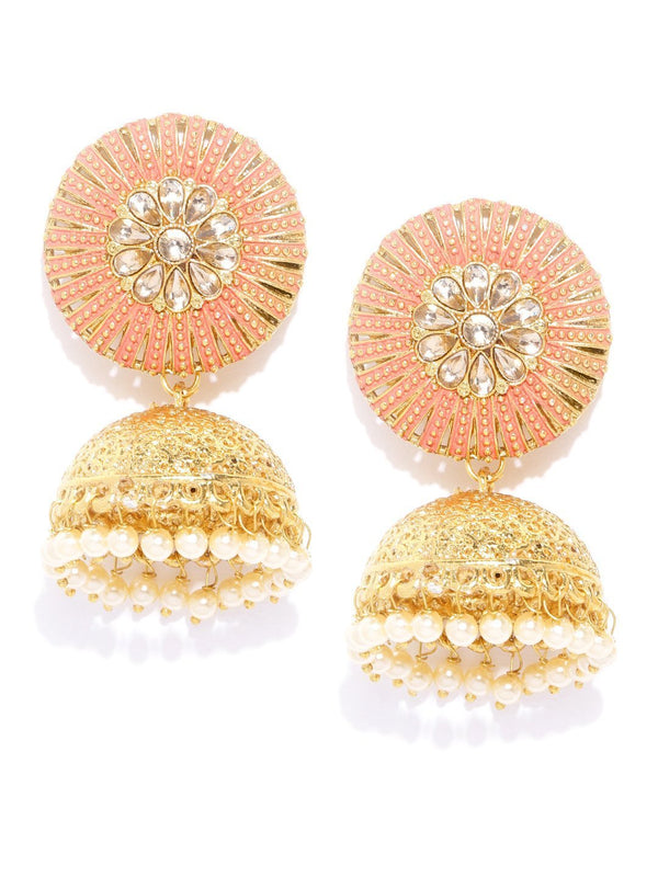 Women's Gold Plated Meenakari Jhumka Earrings - Priyaasi