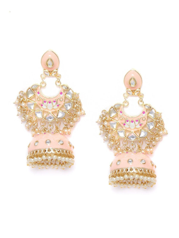 Women's Gold-Plated Kundan Studded Handcrafted Jhumka with Peal drop - Priyaasi