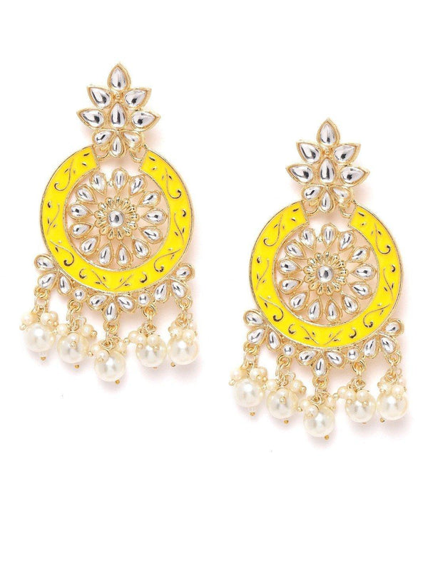 Women's Yellow Colored Pearls Studded Earrings - Priyaasi - Indiakreations