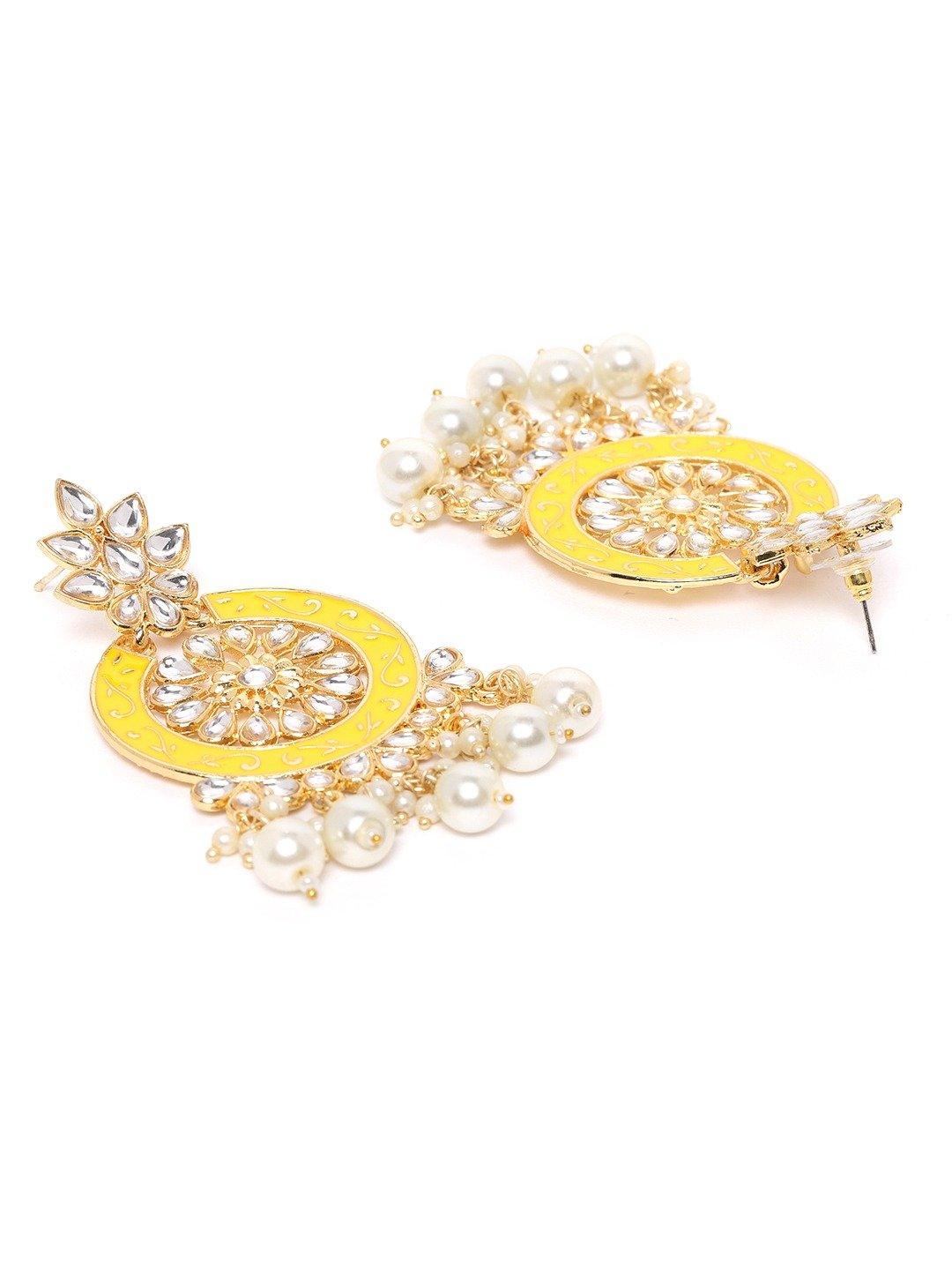 Women's Yellow Colored Pearls Studded Earrings - Priyaasi - Indiakreations