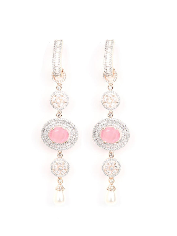 Women's Pink Stones Pearls American Diamond Drop Earring - Priyaasi - Indiakreations