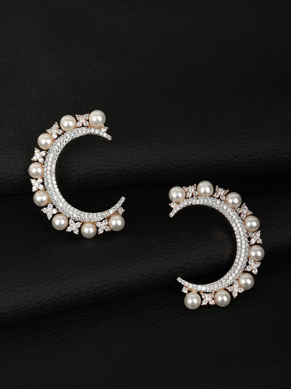 Women's  Beads American Diamond Half Hoop Earring - Priyaasi