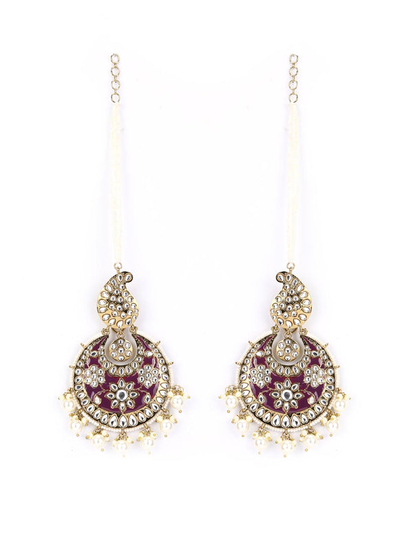 Women's Husna-Maroon Kundan Beads Pearls Gold Plated Jhumka Earring - Priyaasi