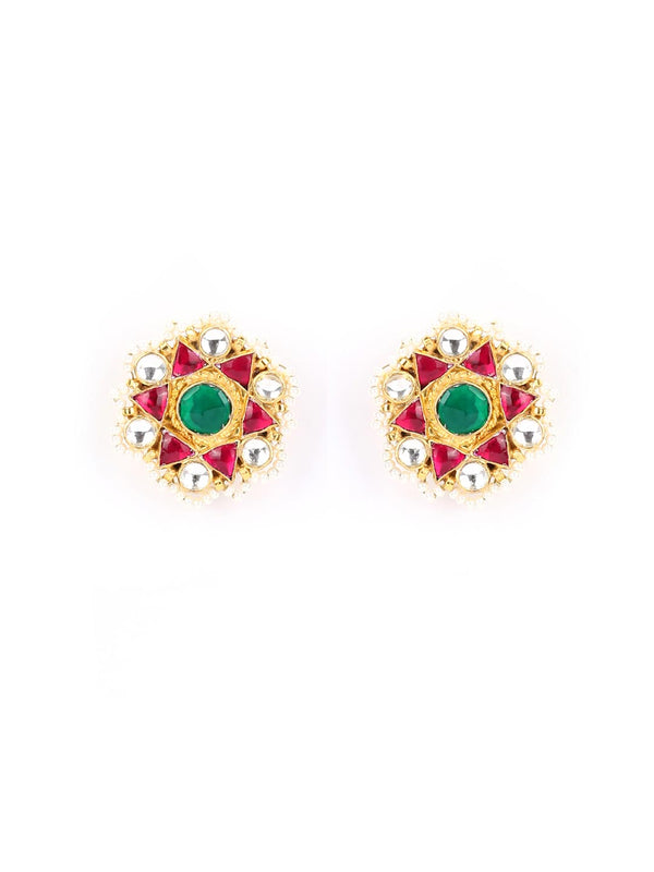 Women's Ruby Pachi Kundan Beads Gold Plated Studs - Priyaasi