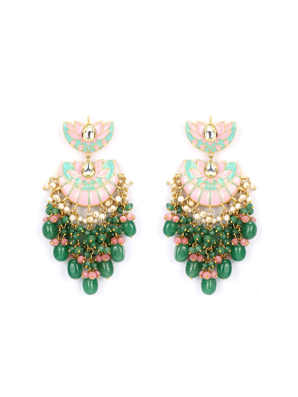 Women's Multi-Color Beads Pearls Kundan Gold Plated Chandbali Earring - Priyaasi