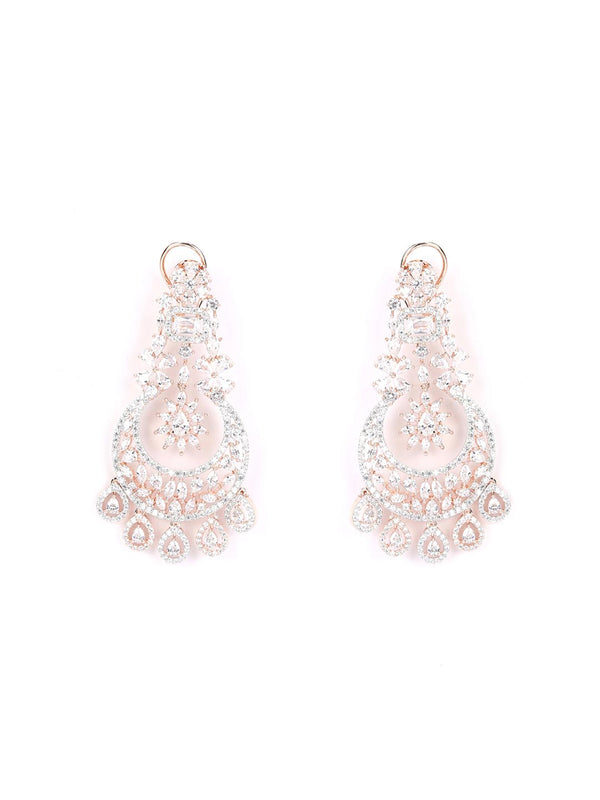 Women's American Diamond Rose Gold Plated Crescent Drop Earring - Priyaasi