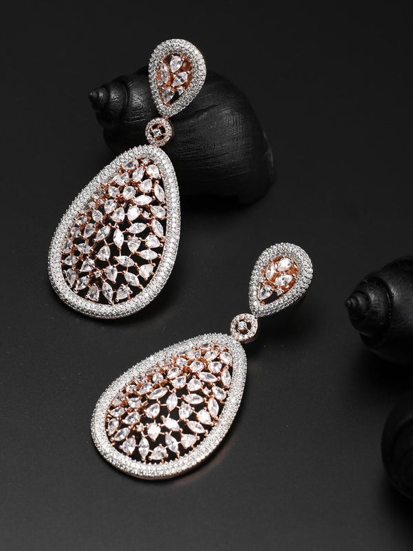 Women's Dreamy Drops-American Diamond Rose Gold Plated Earring - Priyaasi