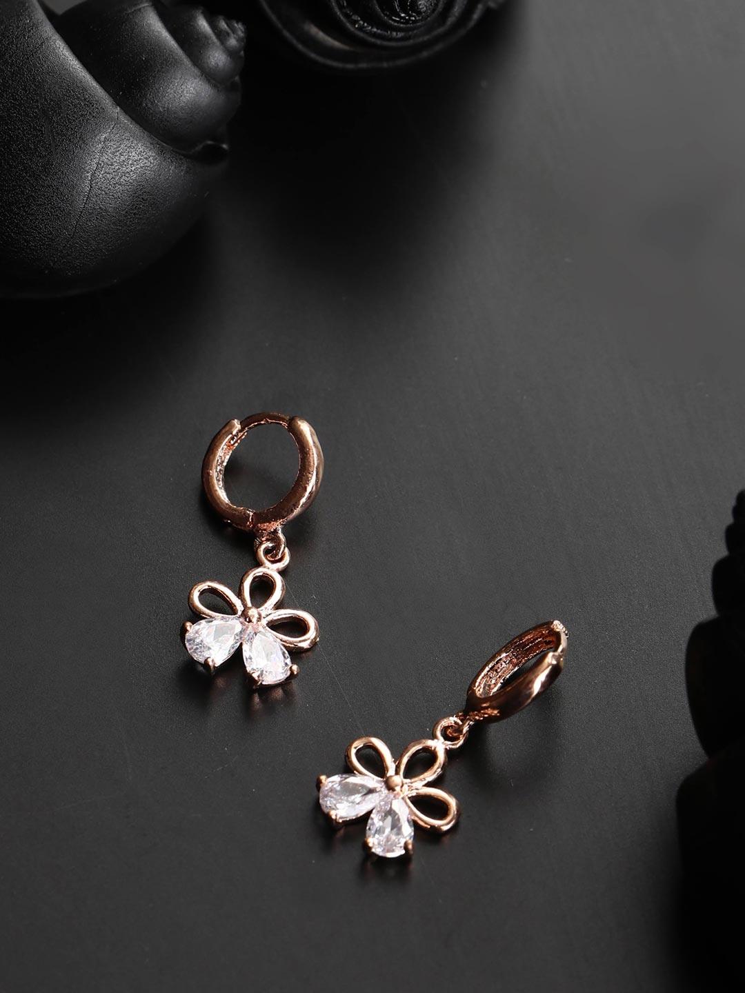 Women's Artificial Stones Rose Gold Plated Hoop Earring - Priyaasi - Indiakreations