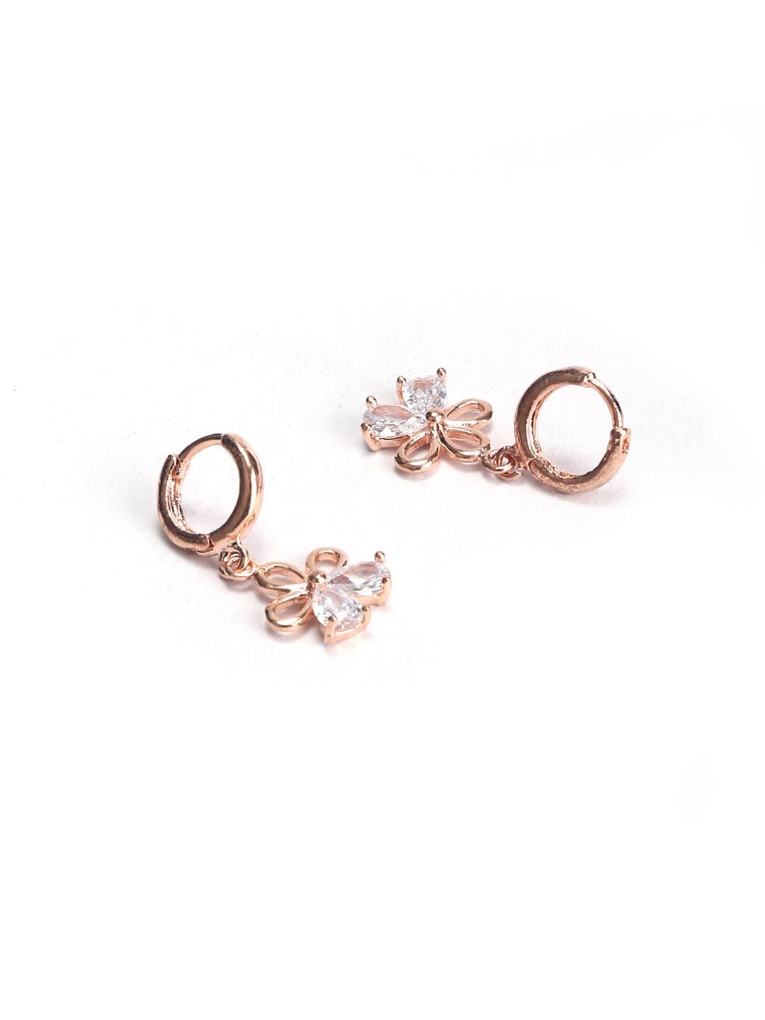 Women's Artificial Stones Rose Gold Plated Hoop Earring - Priyaasi - Indiakreations