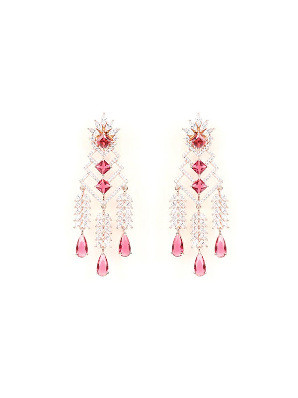 Women's Ruby American Diamond Rose Gold Plated Drop Earring - Priyaasi