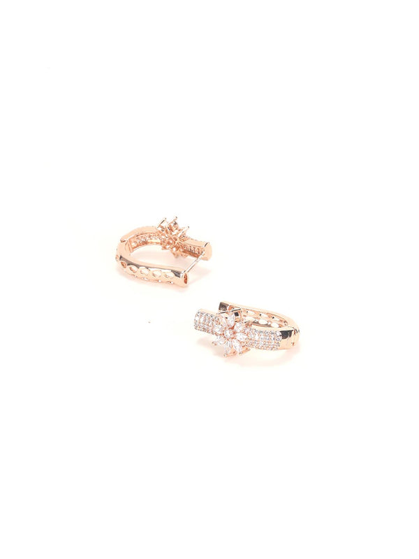 Women's American Diamond Rose Gold Plated Floral Hoop Earring - Priyaasi