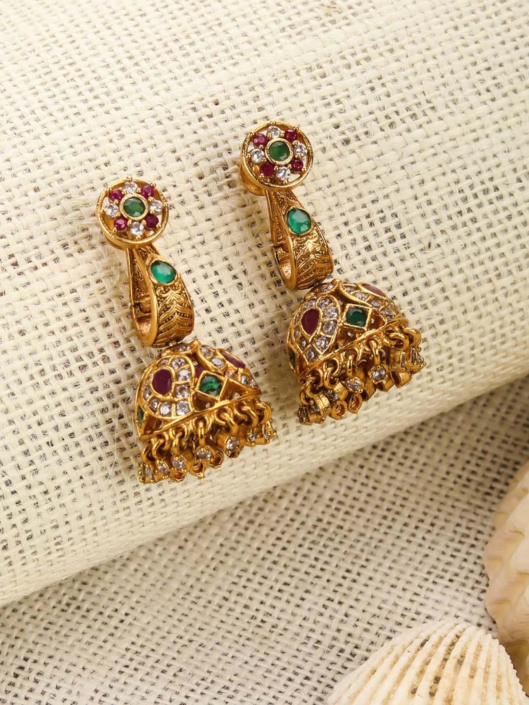 Women's Multi-Color Stones Gold Plated Jhumka Earring - Priyaasi - Indiakreations