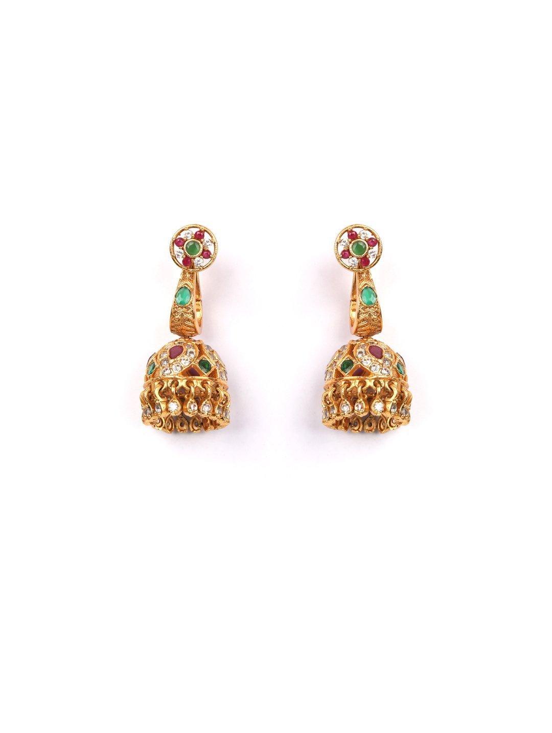 Women's Multi-Color Stones Gold Plated Jhumka Earring - Priyaasi - Indiakreations