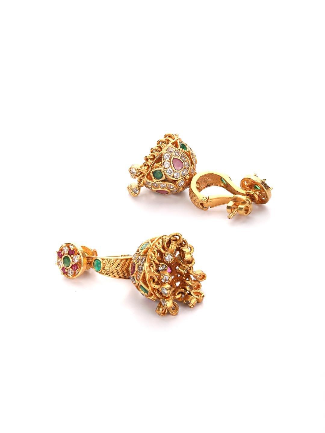 Women's Multi-Color Stones Gold Plated Jhumka Earring - Priyaasi - Indiakreations