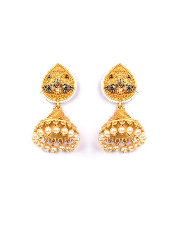 Women's Beads Gold Plated Peacock Jhumka Earring - Priyaasi