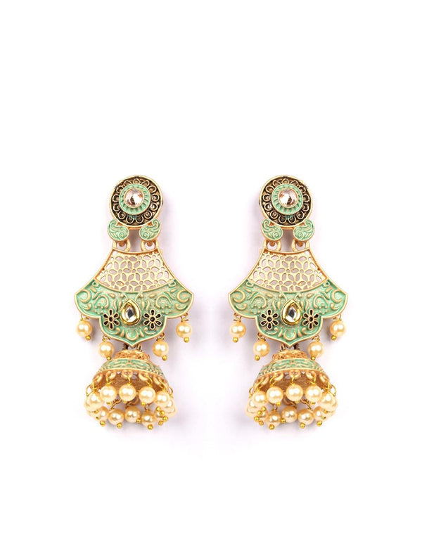 Women's Sea Green Pearls Gold Plated Drop Earring - Priyaasi