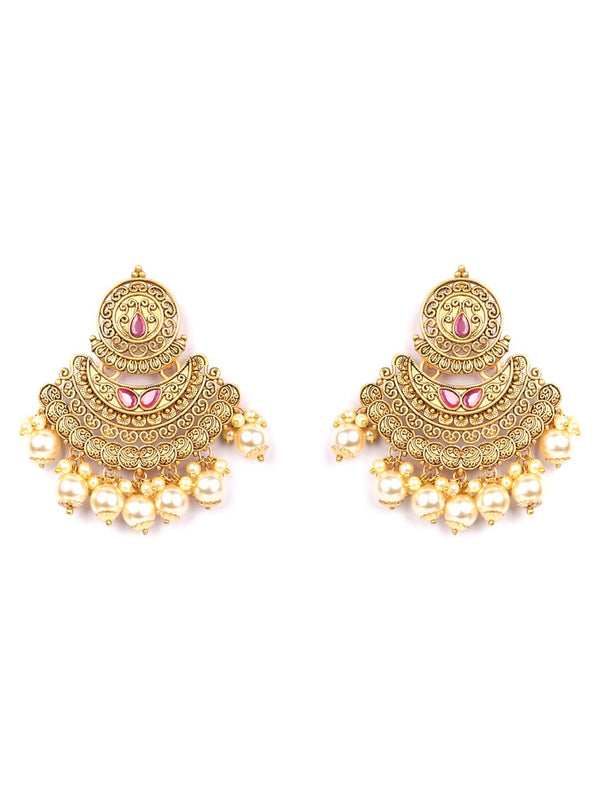 Women's Pearls Beads Gold Plated Chandbali Earring - Priyaasi