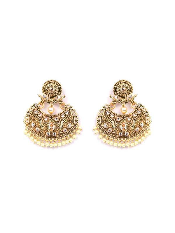 Women's Kundan Beads Gold Plated Peacock Chandbali Earring - Priyaasi