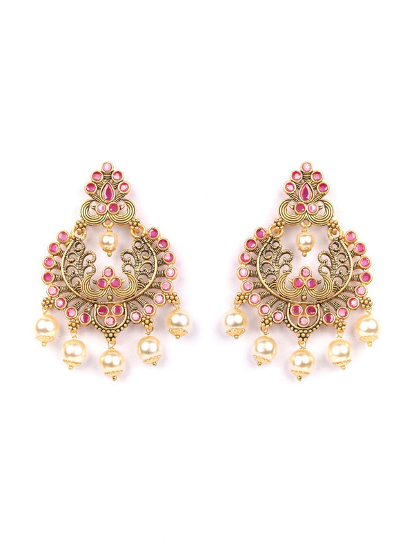 Women's Pearls Ruby Gold Plated Chandbali Earring - Priyaasi