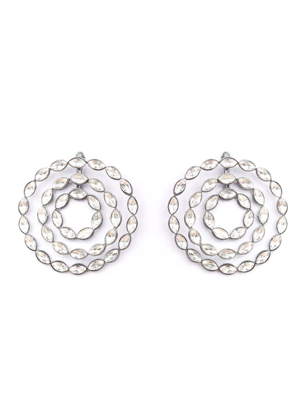 Women's Stone Studded Silver Plated Spherical Hoop Earring - Priyaasi