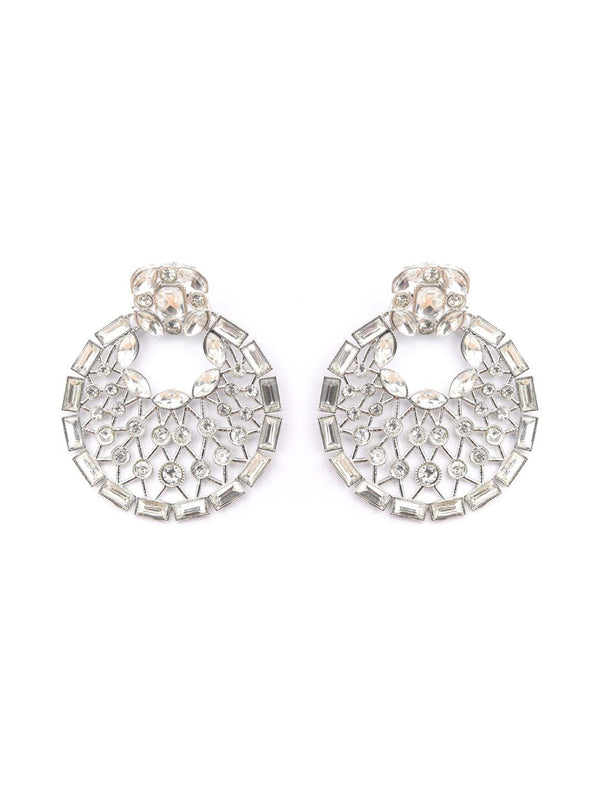 Women's Stone Studded Silver Plated Chandbali - Priyaasi