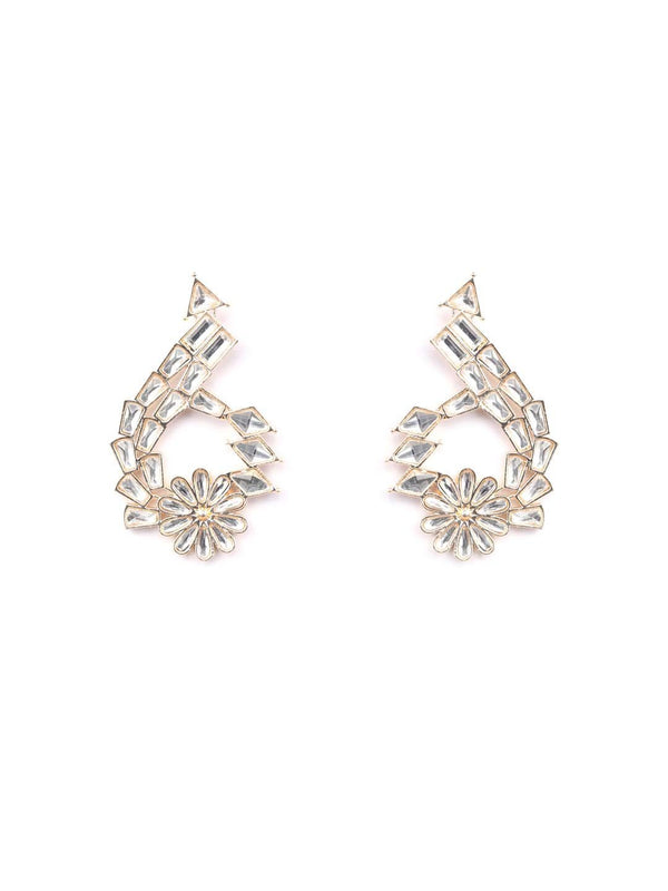 Women's Stones Studded Rose Gold Plated Drop Earring - Priyaasi