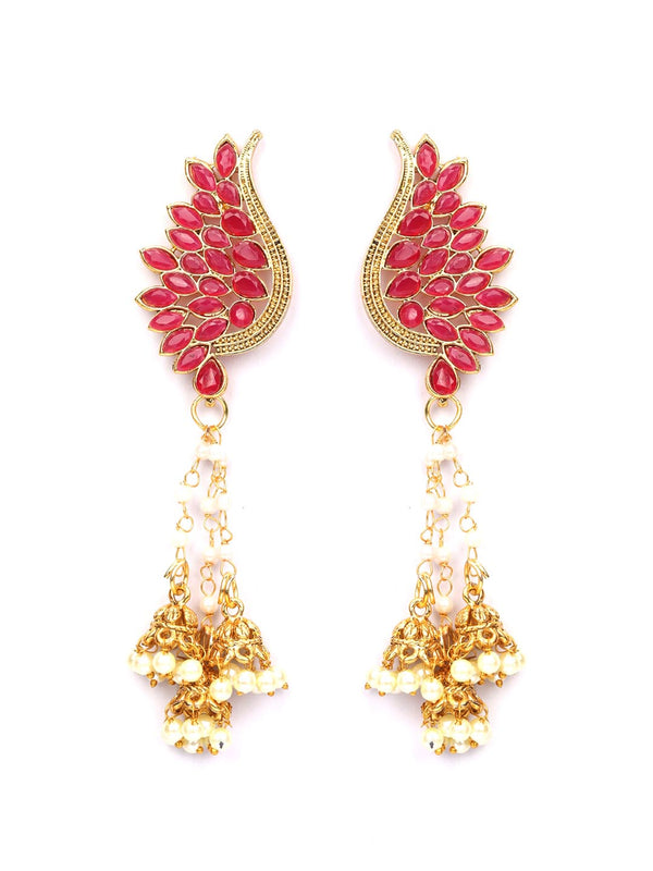 Women's Ruby Beads Gold Plated Jhumka Earring - Priyaasi