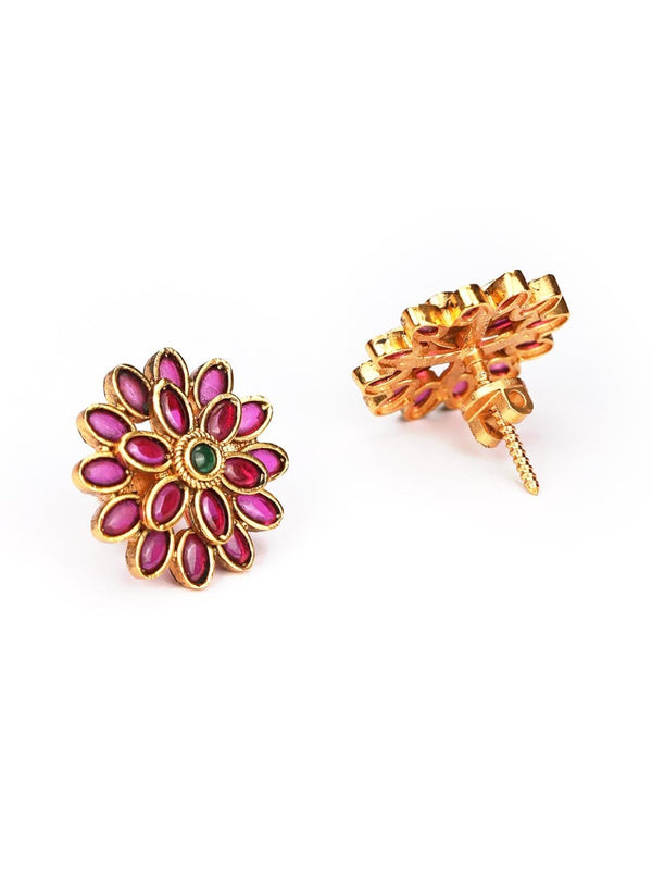 Women's Maroon Stones Gold Plated Stud Earring - Priyaasi