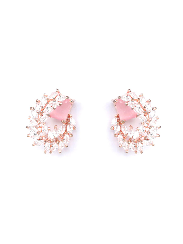 Women's Pink American Diamond Rose Gold Plated Stud Earring - Priyaasi